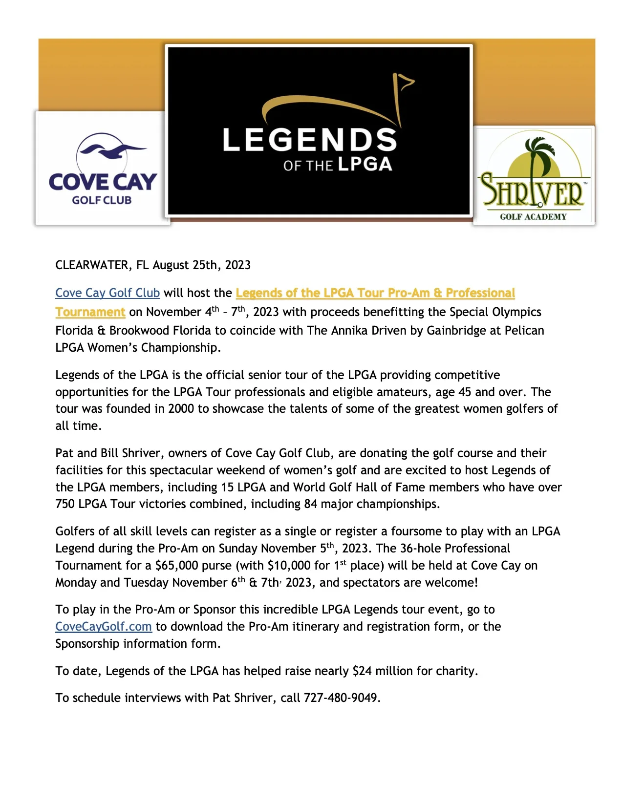 Legends of the LPGA Tour Cove Cay Golf